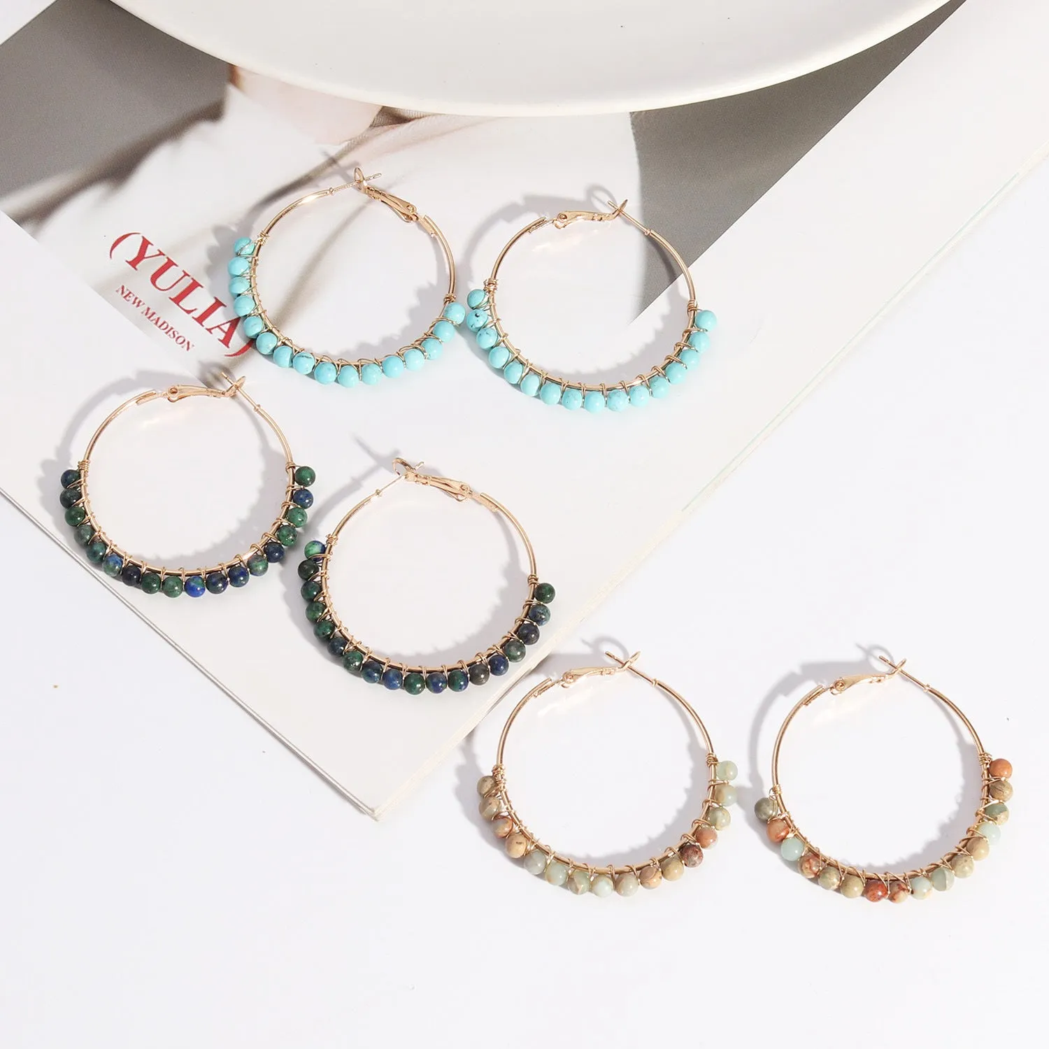Wholesale Round Beaded Stone Hand-wound Versatile Earrings