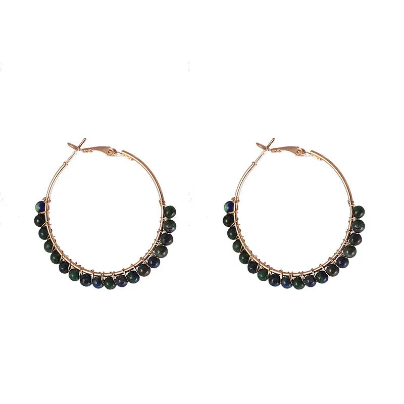 Wholesale Round Beaded Stone Hand-wound Versatile Earrings
