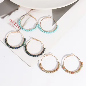 Wholesale Round Beaded Stone Hand-wound Versatile Earrings