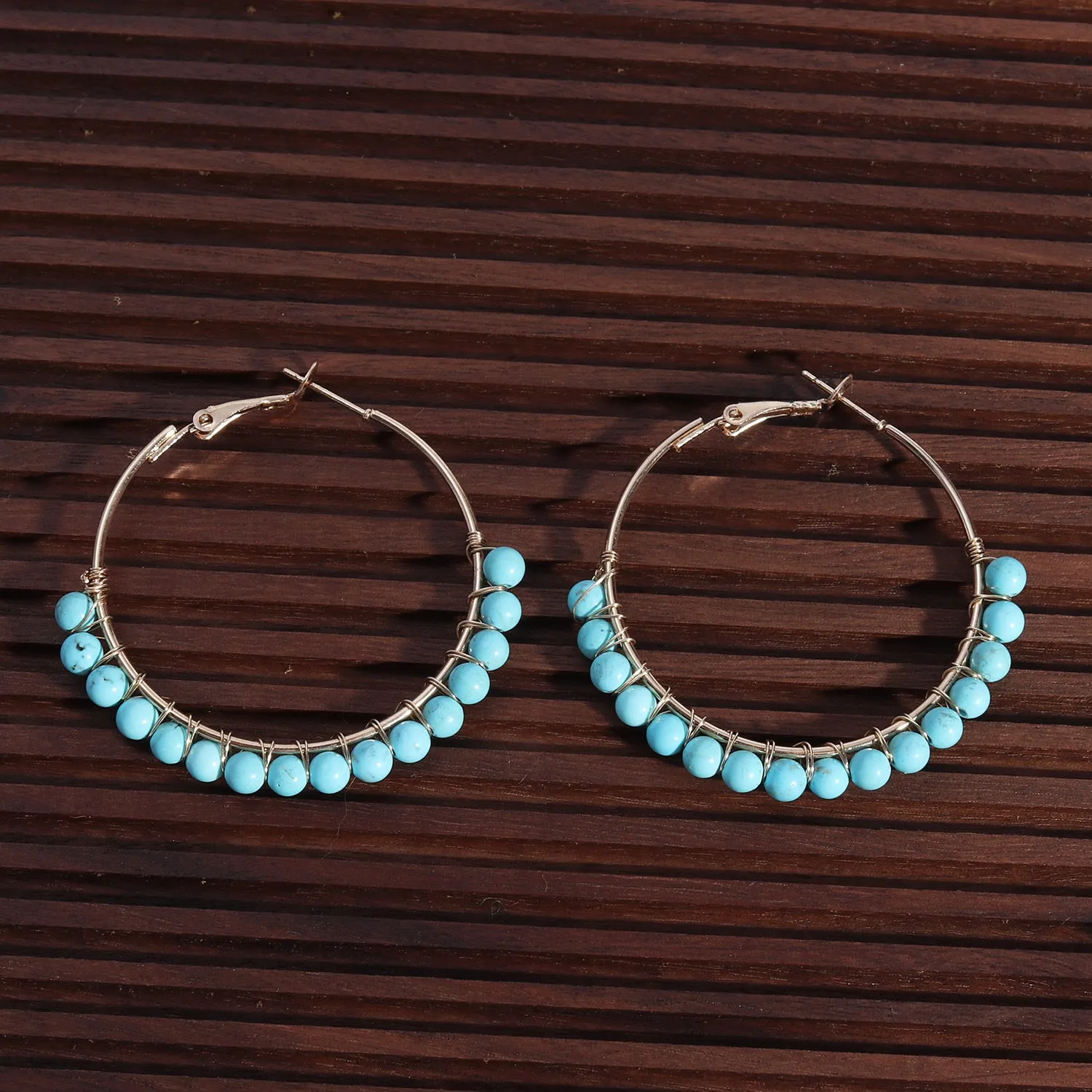 Wholesale Round Beaded Stone Hand-wound Versatile Earrings
