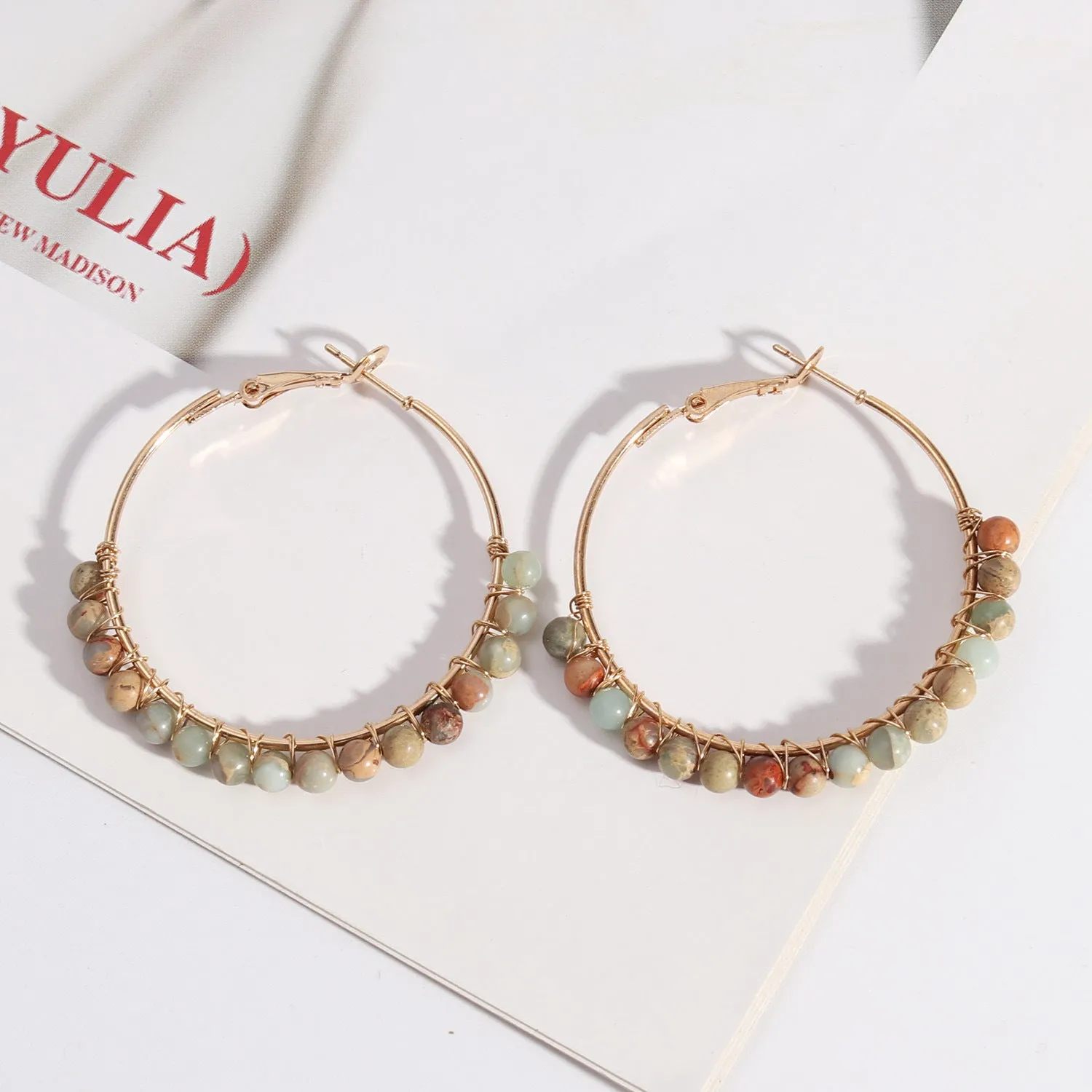Wholesale Round Beaded Stone Hand-wound Versatile Earrings