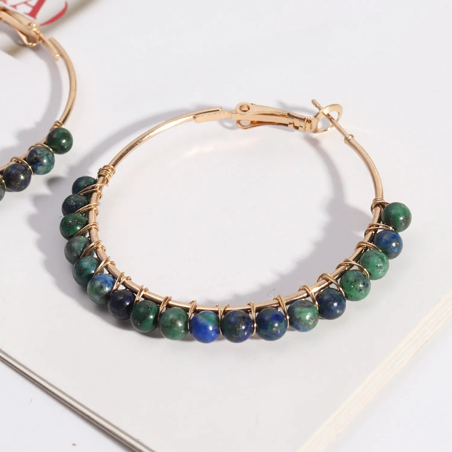 Wholesale Round Beaded Stone Hand-wound Versatile Earrings