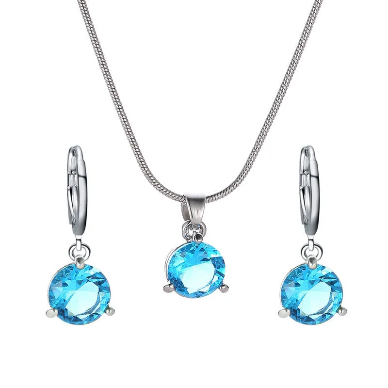 Wholesale Round Multicolor Zircon Necklace and Earring Jewelry Set