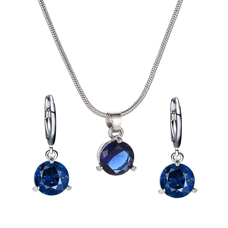 Wholesale Round Multicolor Zircon Necklace and Earring Jewelry Set