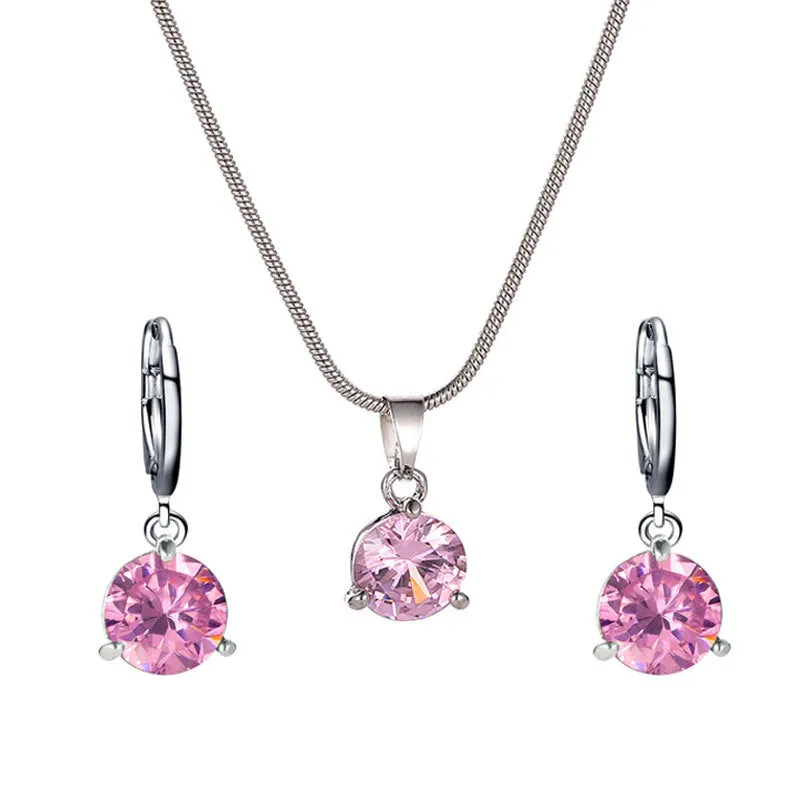Wholesale Round Multicolor Zircon Necklace and Earring Jewelry Set
