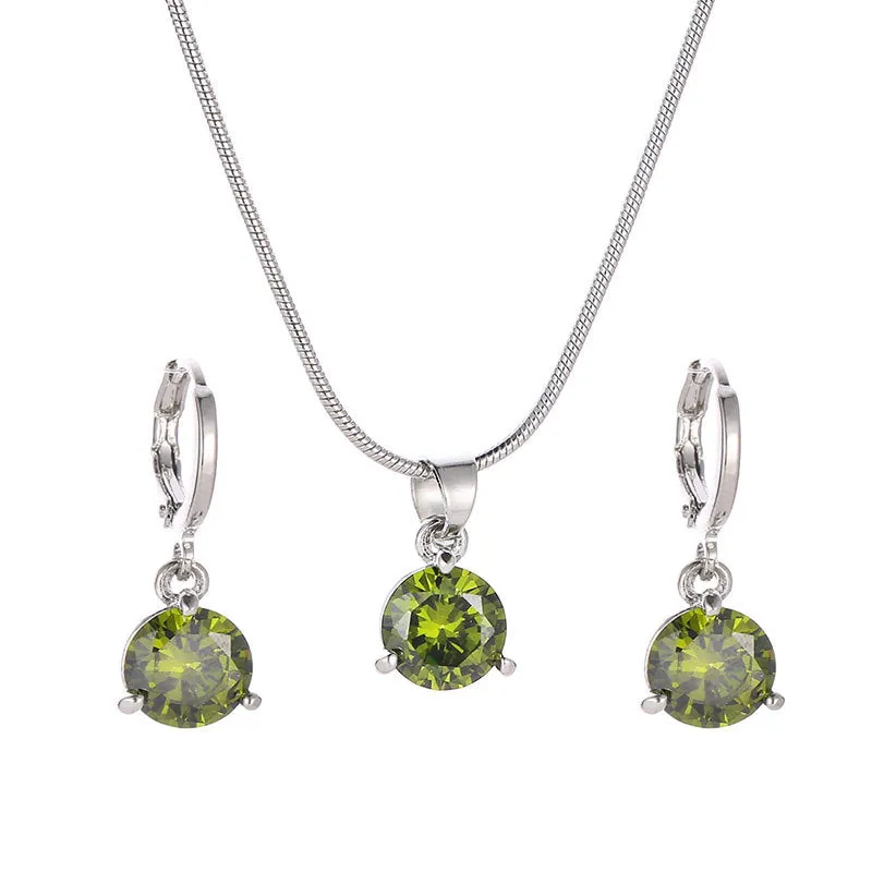 Wholesale Round Multicolor Zircon Necklace and Earring Jewelry Set