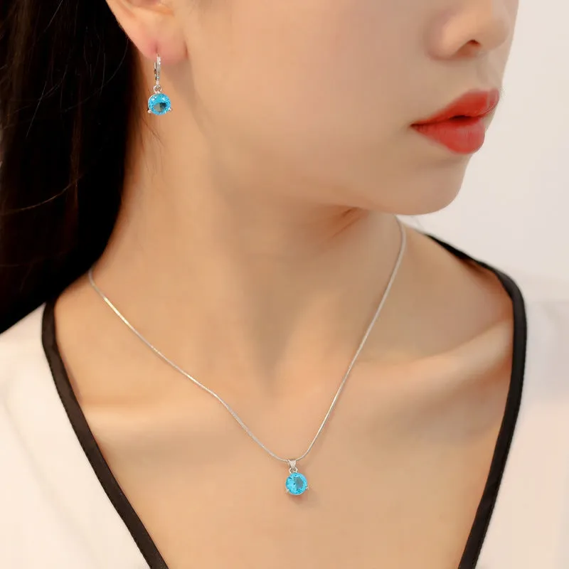 Wholesale Round Multicolor Zircon Necklace and Earring Jewelry Set