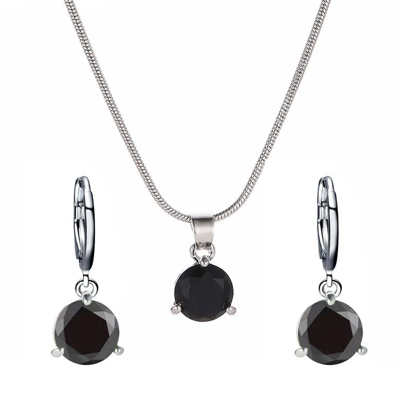 Wholesale Round Multicolor Zircon Necklace and Earring Jewelry Set