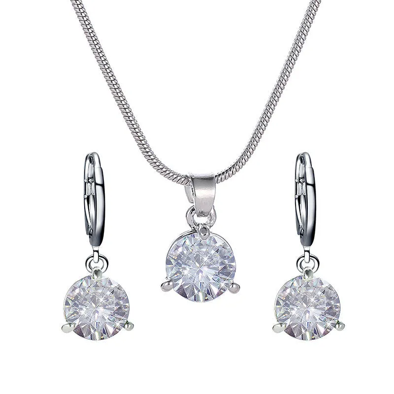 Wholesale Round Multicolor Zircon Necklace and Earring Jewelry Set