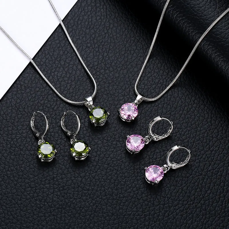 Wholesale Round Multicolor Zircon Necklace and Earring Jewelry Set