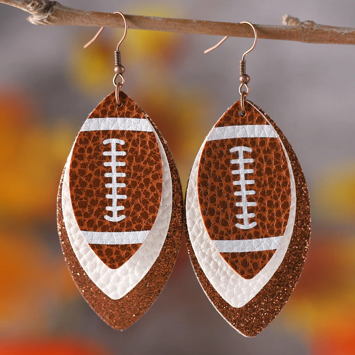 Wholesale Rugby Sequins Three-layer Leather Water Drop Pendant Earrings Sports Ear Jewelry