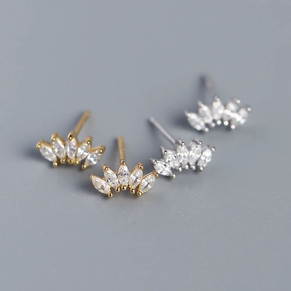 Wholesale S925 Light Luxury Sterling Silver Inlaid Stone Fan-shaped Earrings
