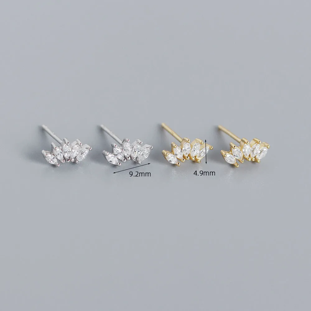 Wholesale S925 Light Luxury Sterling Silver Inlaid Stone Fan-shaped Earrings