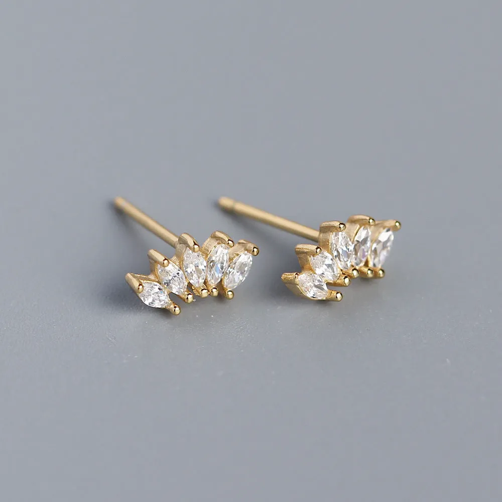 Wholesale S925 Light Luxury Sterling Silver Inlaid Stone Fan-shaped Earrings
