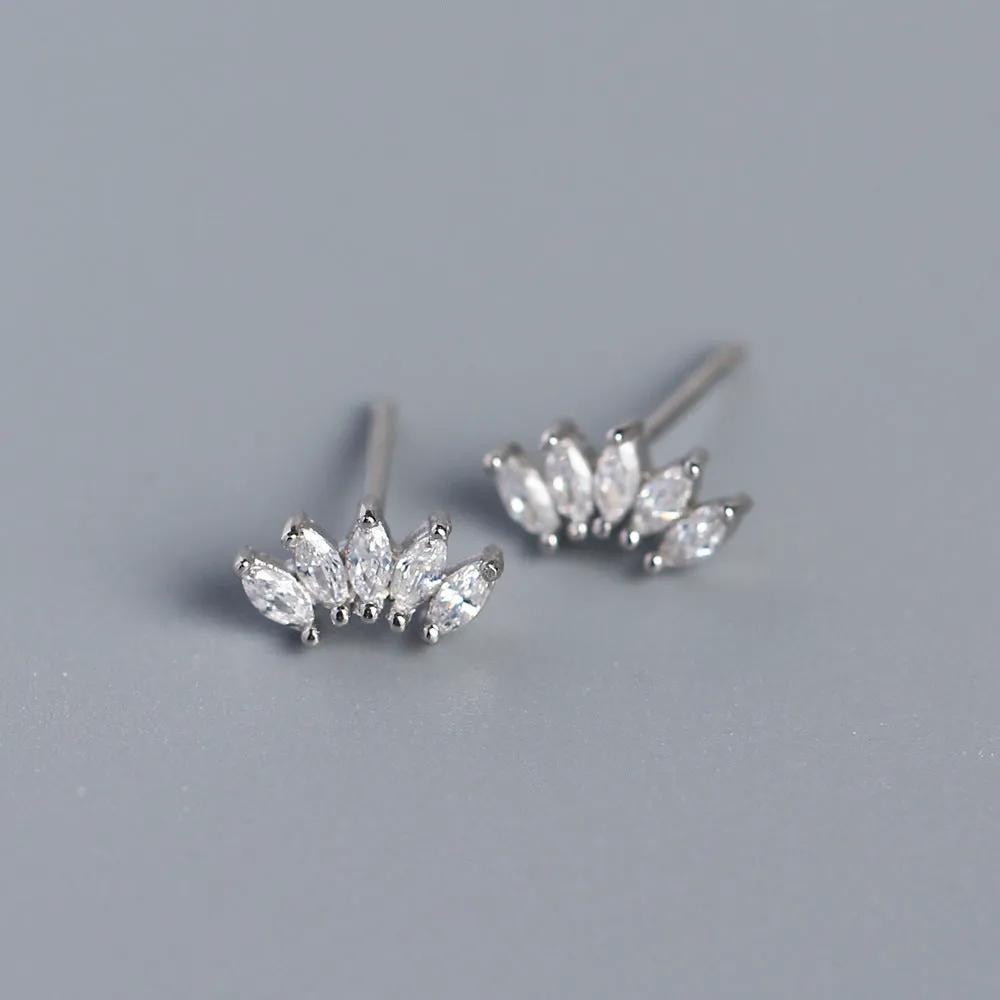 Wholesale S925 Light Luxury Sterling Silver Inlaid Stone Fan-shaped Earrings