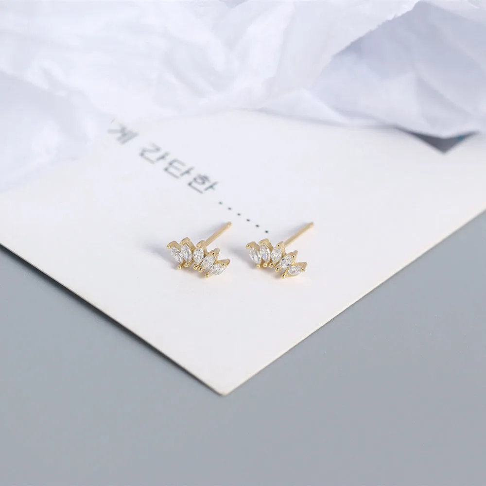 Wholesale S925 Light Luxury Sterling Silver Inlaid Stone Fan-shaped Earrings