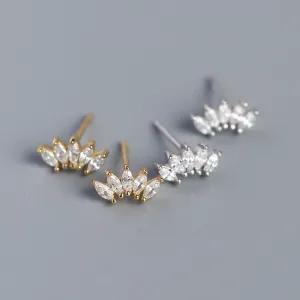 Wholesale S925 Light Luxury Sterling Silver Inlaid Stone Fan-shaped Earrings