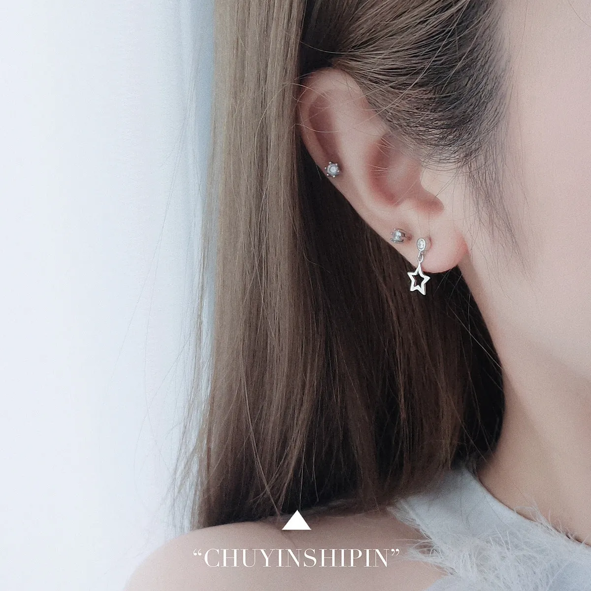 Wholesale S925 Round Diamond Studded Star Sterling Silver Earrings