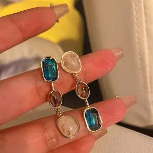 Wholesale S925 silver needle asymmetric  female contrast color earrings