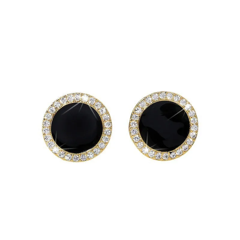 Wholesale S925 Silver Needle Black Triangular Stud Earrings