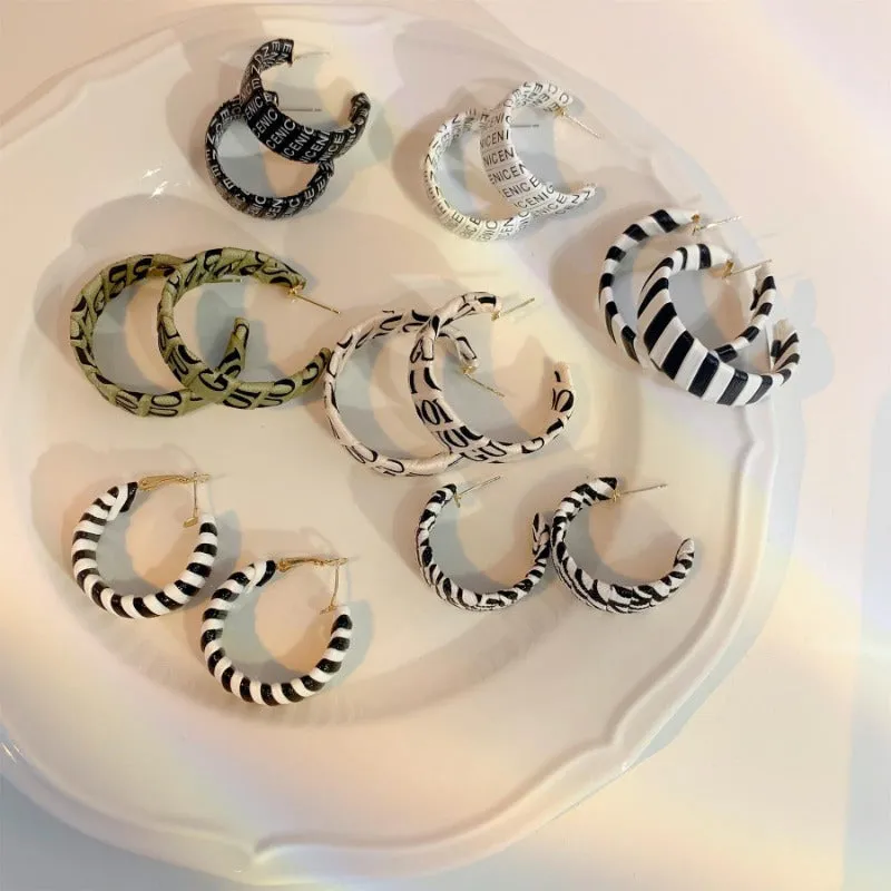 Wholesale S925 Silver Needle Versatile Letter Stripe Cold Wind Leather Earrings