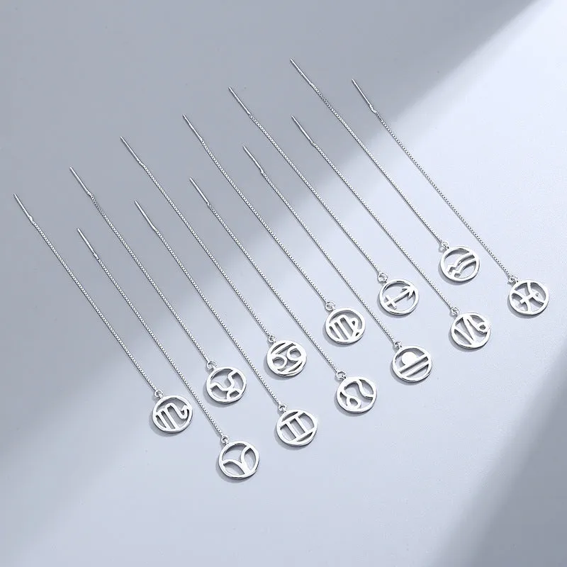 Wholesale S925 Sterling Silver Long Ear Line Twelve Constellation Valentine's Day Gift Tassel Earrings 925 Spring Earrings