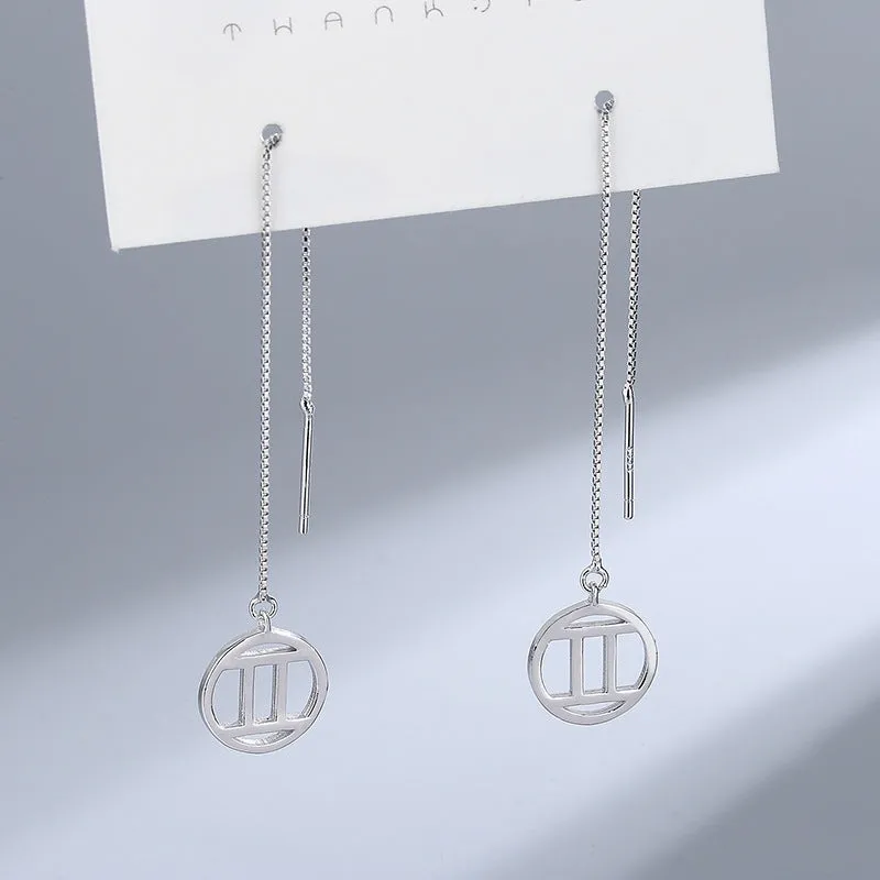 Wholesale S925 Sterling Silver Long Ear Line Twelve Constellation Valentine's Day Gift Tassel Earrings 925 Spring Earrings