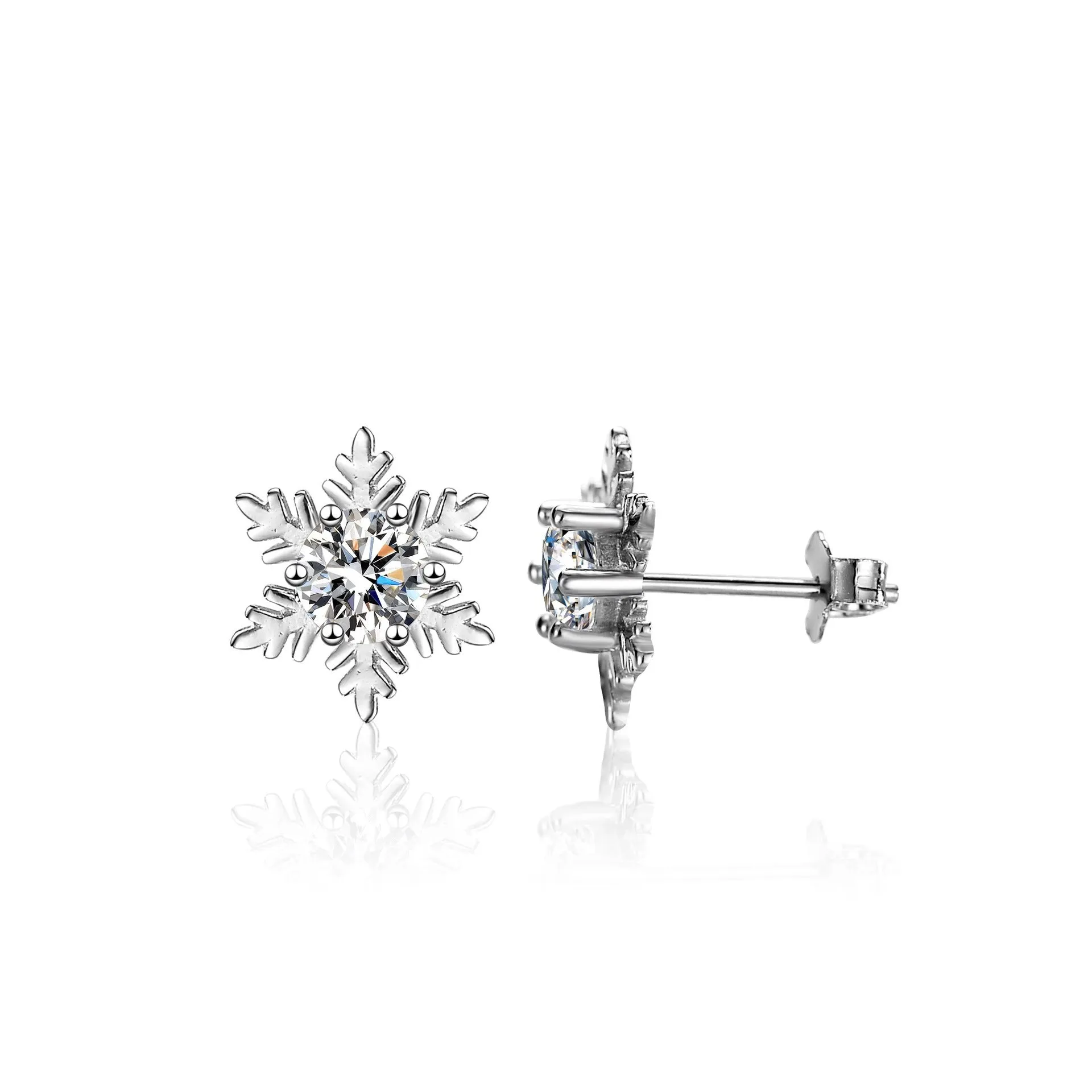 Wholesale S925 Sterling Silver Platinum Plated Snowflake Six-Claw Simple Elegant Earrings Advanced Design Sense Valentine's Day Gift for Girlfriend
