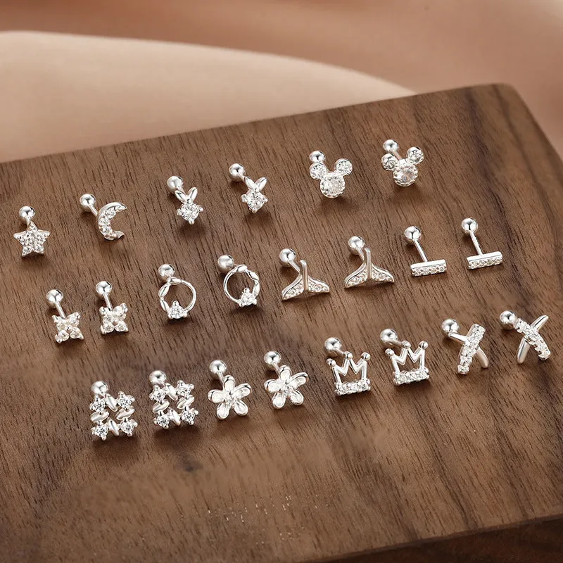 Wholesale S999 Sterling Silver Screw Pattern Simple Temperament Small Ear Bone Stud Earrings