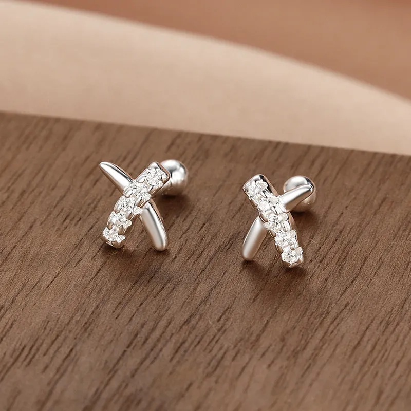 Wholesale S999 Sterling Silver Screw Pattern Simple Temperament Small Ear Bone Stud Earrings