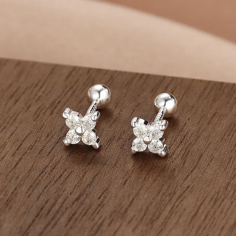 Wholesale S999 Sterling Silver Screw Pattern Simple Temperament Small Ear Bone Stud Earrings