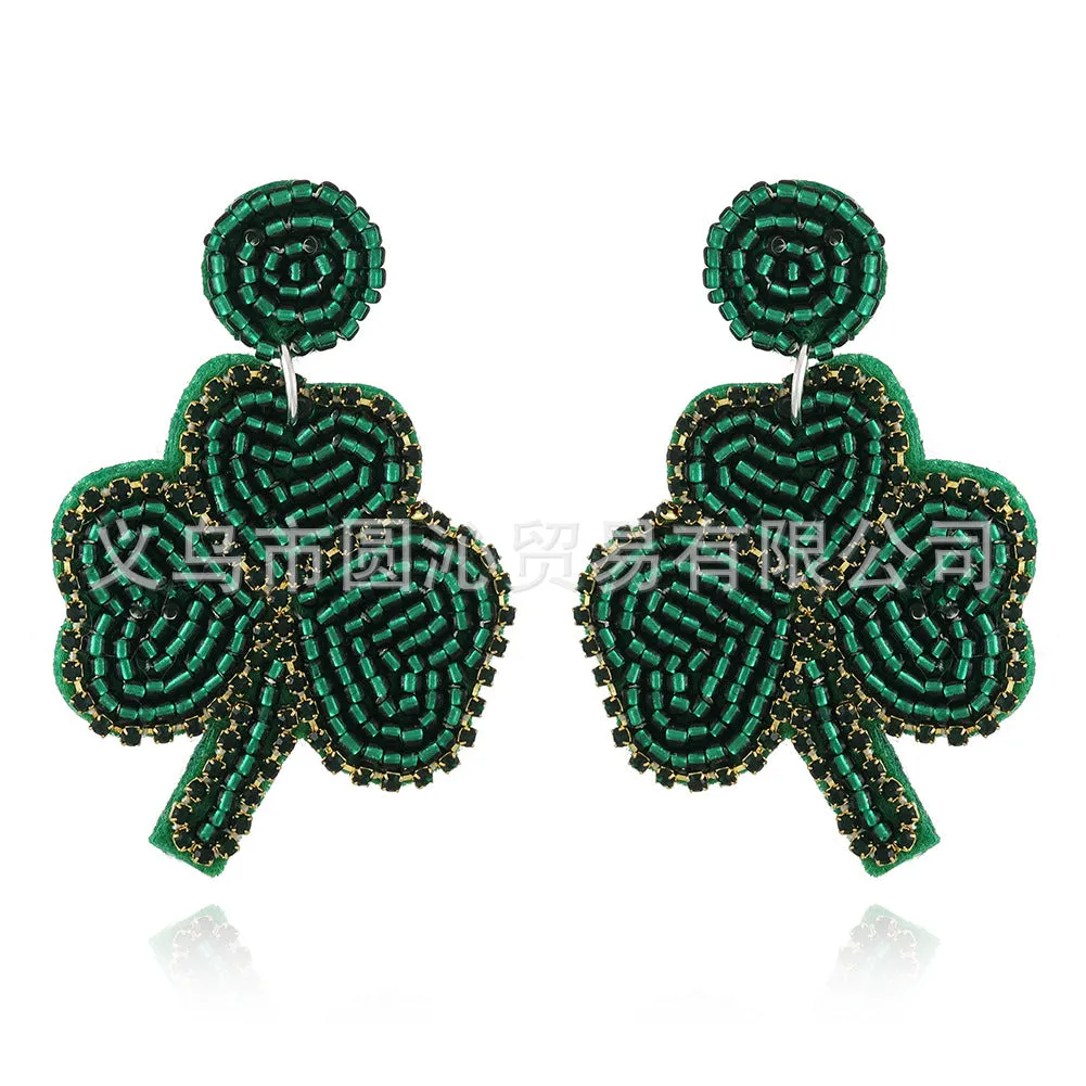Wholesale San Pa Festival Clover Fabric Rice Bead Festival Hand-sewn Earrings
