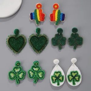 Wholesale San Pa Festival Clover Fabric Rice Bead Festival Hand-sewn Earrings