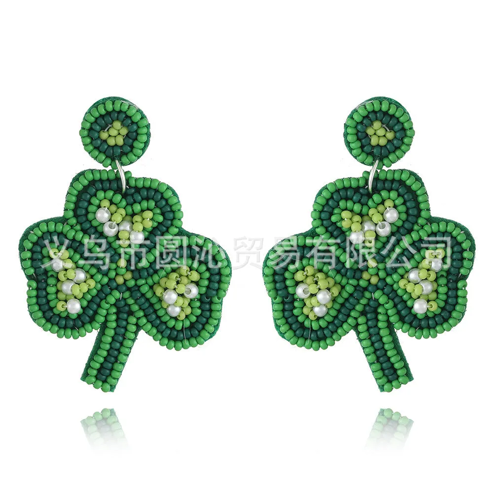 Wholesale San Pa Festival Clover Fabric Rice Bead Festival Hand-sewn Earrings