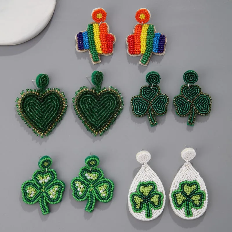 Wholesale San Pa Festival Clover Fabric Rice Bead Festival Hand-sewn Earrings