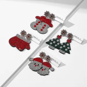 Wholesale Santa Christmas Tree Fabric Diamond Earrings