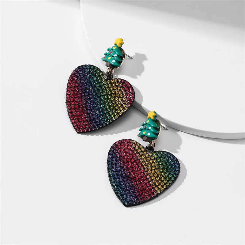 Wholesale Santa Christmas Tree Fabric Diamond Earrings