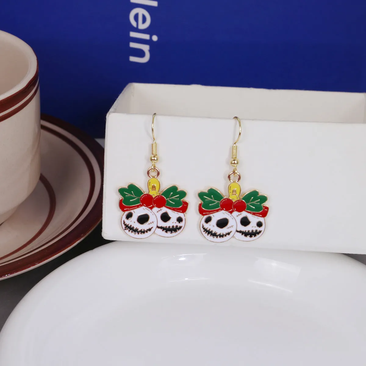 Wholesale Santa Claus Funny Skull Oil Drop Earrings