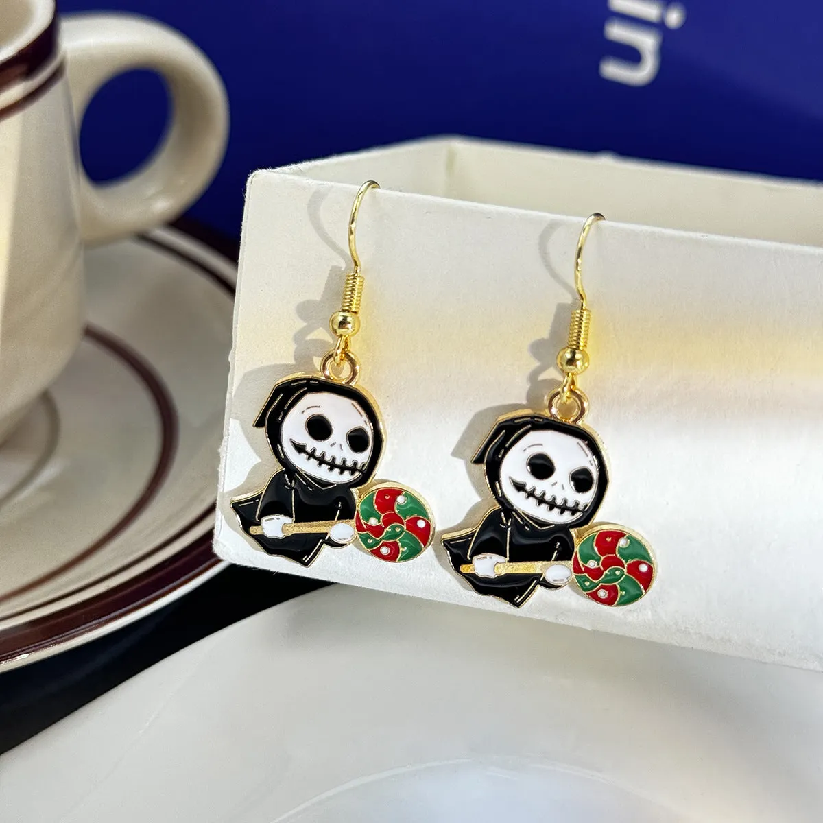 Wholesale Santa Claus Funny Skull Oil Drop Earrings