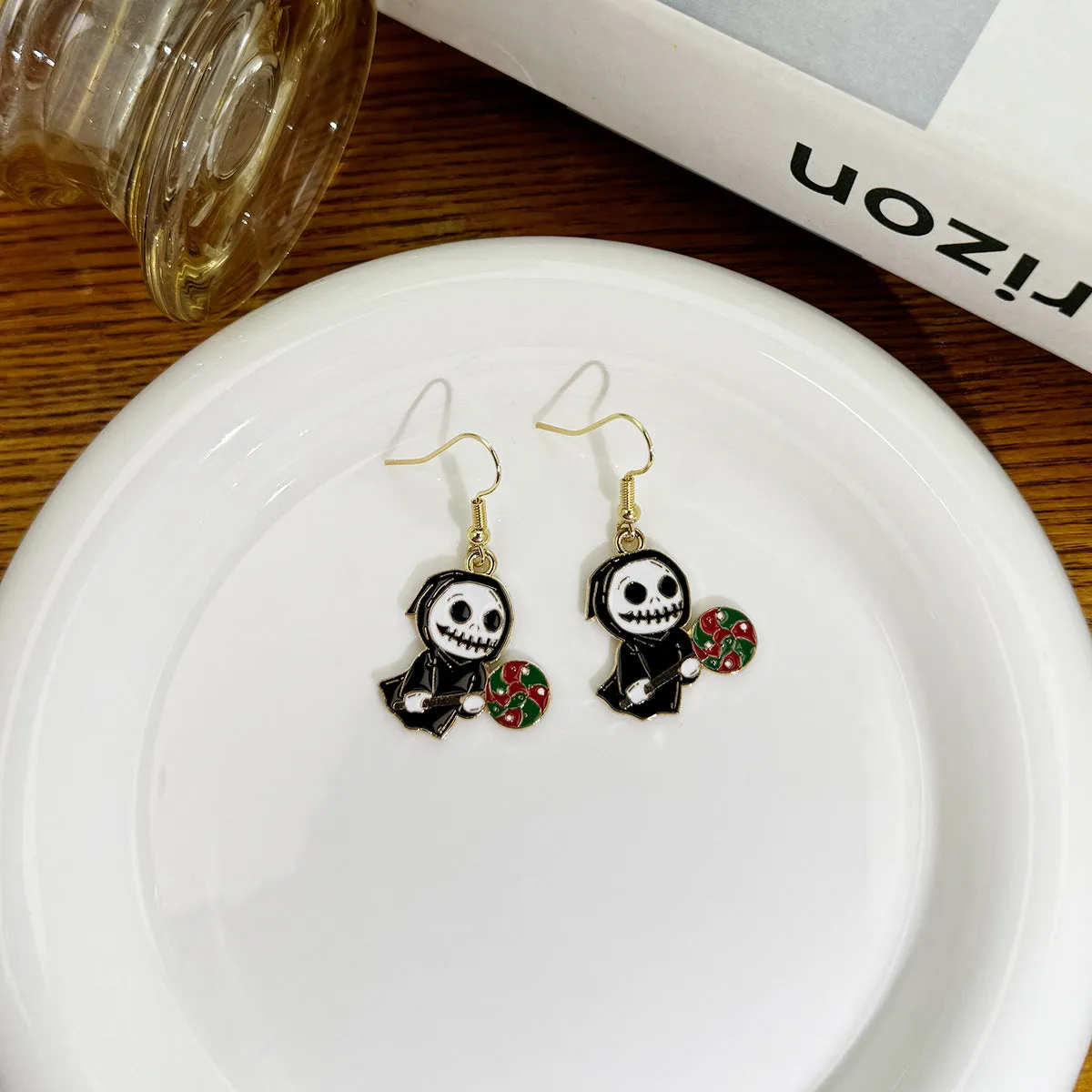 Wholesale Santa Claus Funny Skull Oil Drop Earrings