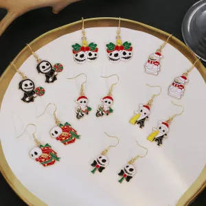 Wholesale Santa Claus Funny Skull Oil Drop Earrings