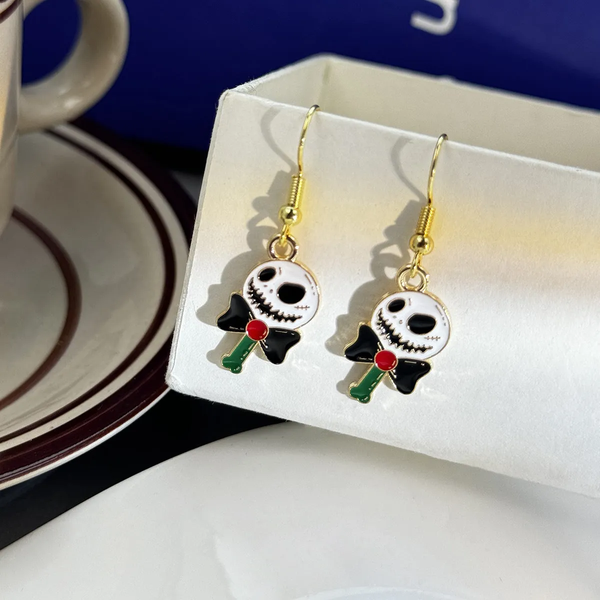 Wholesale Santa Claus Funny Skull Oil Drop Earrings