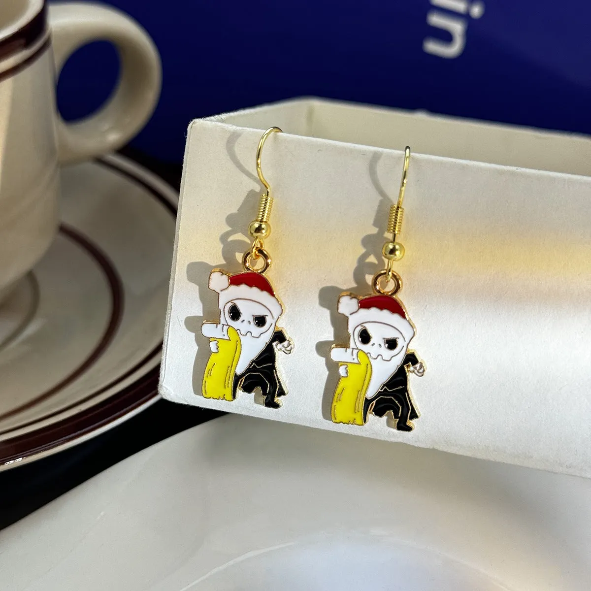 Wholesale Santa Claus Funny Skull Oil Drop Earrings