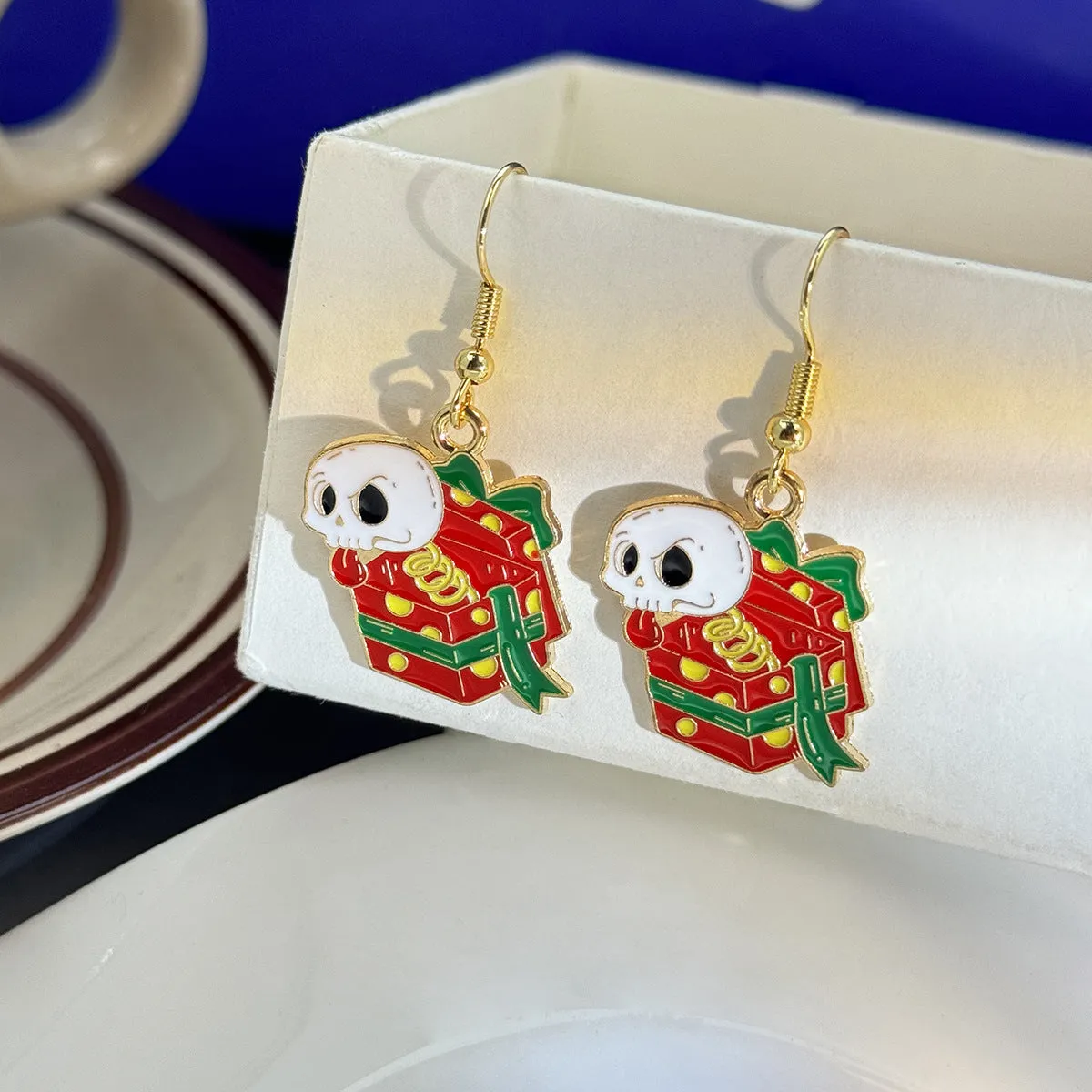 Wholesale Santa Claus Funny Skull Oil Drop Earrings