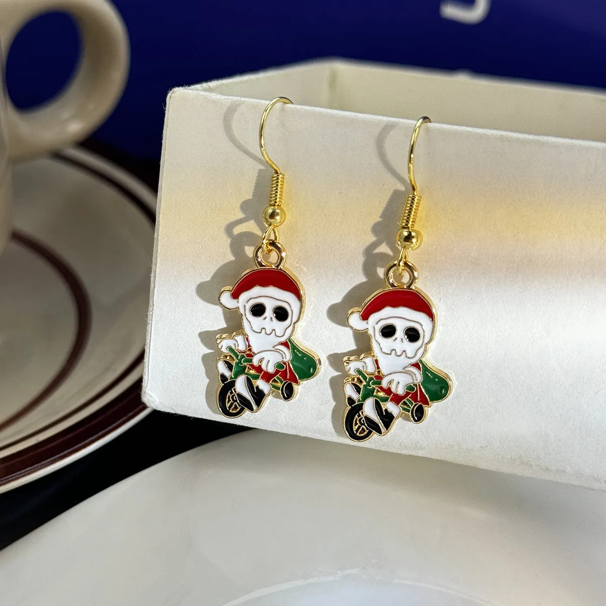 Wholesale Santa Claus Funny Skull Oil Drop Earrings