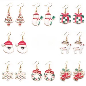 Wholesale Santa Claus Snowflake Elk Oil Drop Earrings