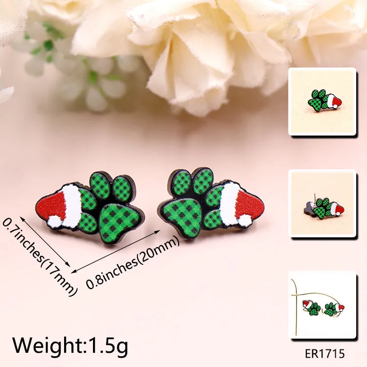 Wholesale Santa Hat Spot Love Cat's Paw Creative Dog Footprint Acrylic Earrings