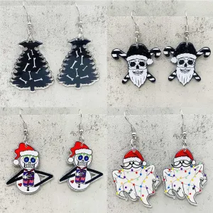 Wholesale Scary Christmas Black Christmas Tree Lights Santa Hat Acrylic Earrings