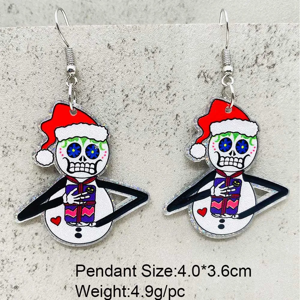 Wholesale Scary Christmas Black Christmas Tree Lights Santa Hat Acrylic Earrings