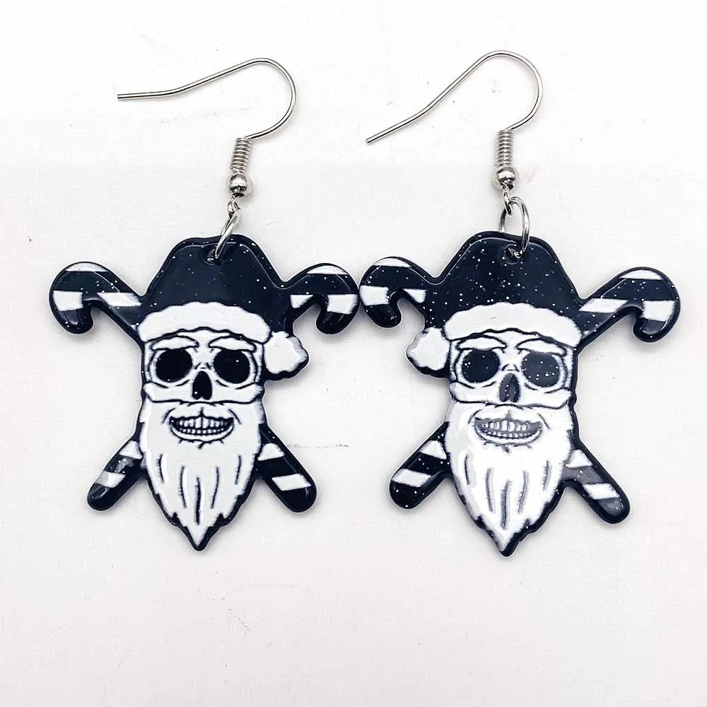 Wholesale Scary Christmas Black Christmas Tree Lights Santa Hat Acrylic Earrings